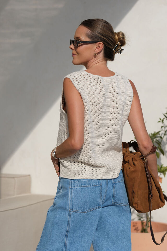 Margot Mesh Knit Tank, ECRU