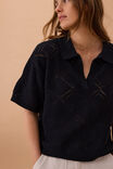 Demi Diamond Knit Collared Tee, BLACK - alternate image 4