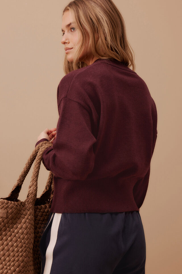 Soft Crew Cardi, WINE