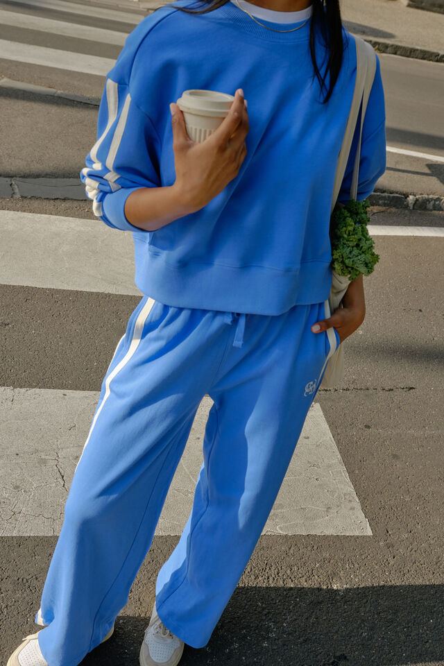 Gigi Wide Leg Terry Trackpant, MARINE BLUE SIDE STRIPE