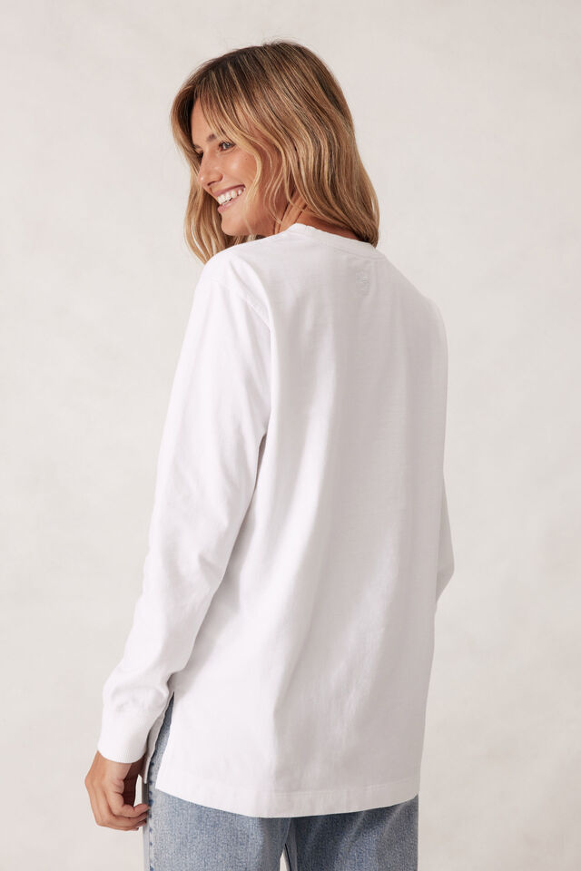 Longline Long Sleeve Cuff Tee, WHITE/WHITE MONOGRAM EMBROIDERY