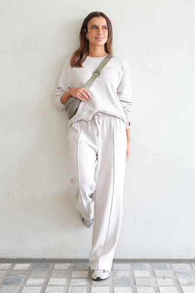 Gracie Relaxed Pin Tuck Trackpant, ALMOND