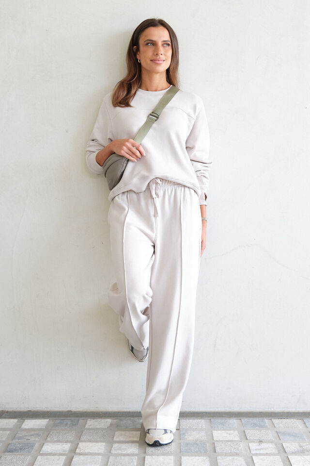 Gracie Relaxed Pin Tuck Trackpant, ALMOND