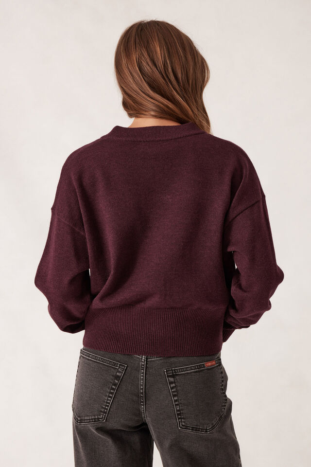 Soft Crew Cardi, WINE