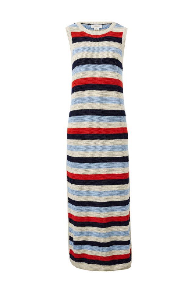 Textured Multi Stripe Knit Midi Dress, HERITAGE RED STRIPE