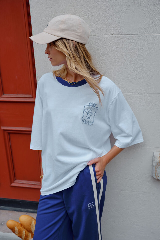 Liv Oversized Tee, WHITE/WASHED NAVY SHIELD EMBLEM