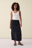 Patch Pocket Midi Skirt, BLACK LINEN - alternate image 1