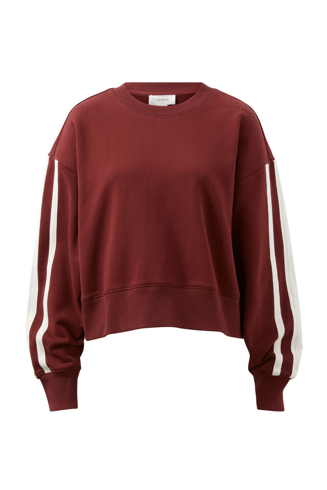 Sasha Sporty Slouchy Crew, BURGUNDY SIDE STRIPE