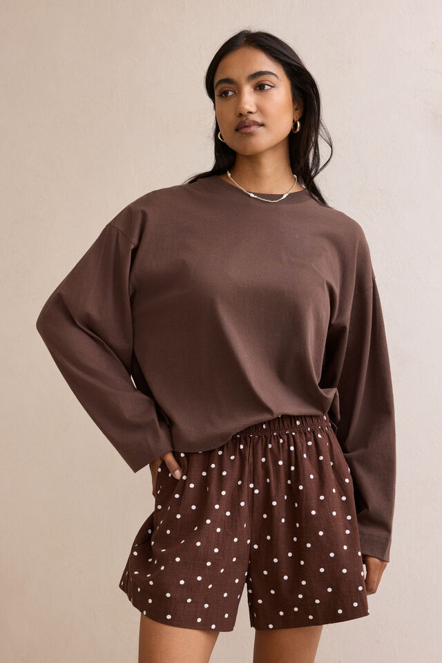 Beau Long Sleeve Slouchy Tee, BRUNETTE