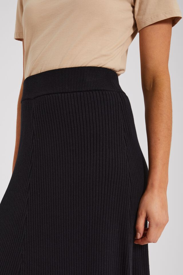 Knitted Midi Skirt In Organic Cotton, BLACK