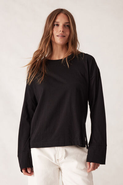 Slouchy Long Sleeve  Tee, BLACK