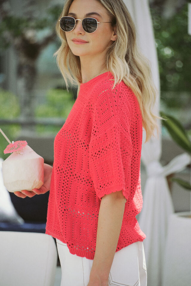 Square Knit Boxy Tee, HERITAGE RED