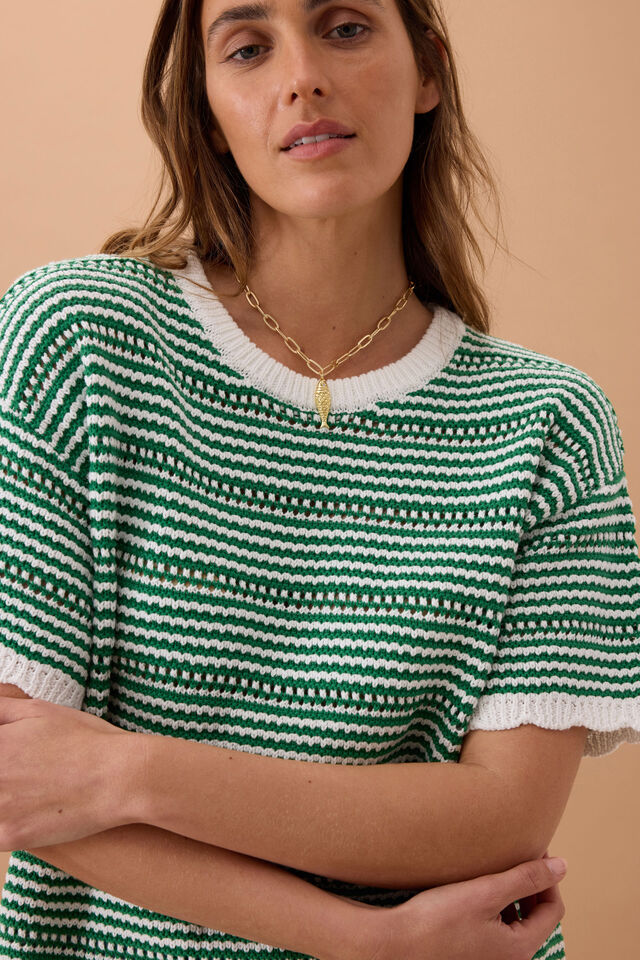 Nina Boxy Knit Tee, KELLY GREEN STRIPE
