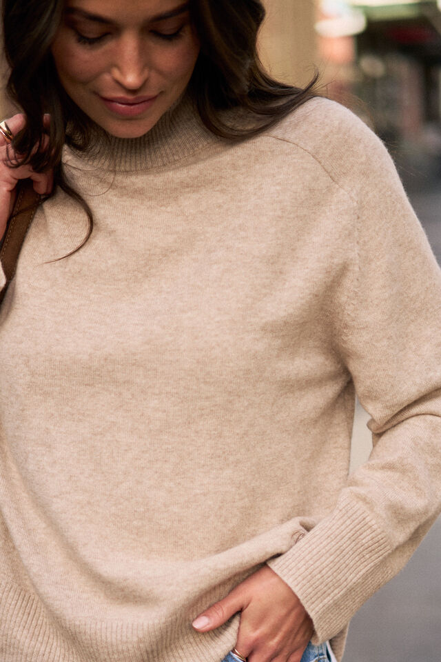 Alex Oversized Knit Funnel Neck Pullover, OAT MARLE