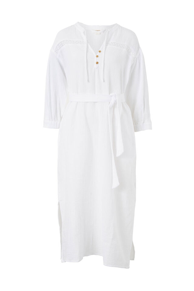 Button Up Midi Dress, WHITE