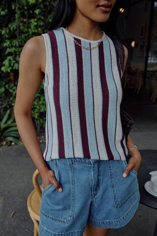 Chloe Stripe Knit Tank, BLUE WINE STRIPE