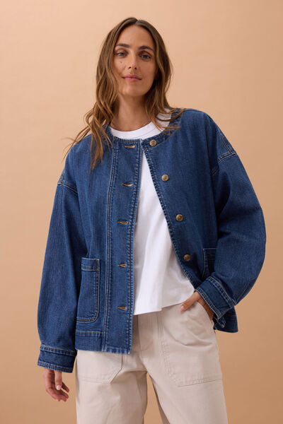 Mia Collarless Shacket, CASPIAN BLUE