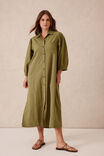 Midi Shirt Dress, FIG GREEN TEXTURED COTTON - alternate image 7