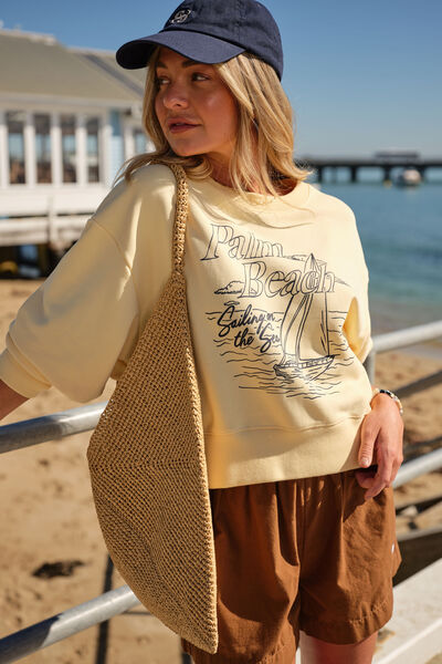 Charlie Cropped Slouchy Crew, SUNNY YELLOW PALM BEACH