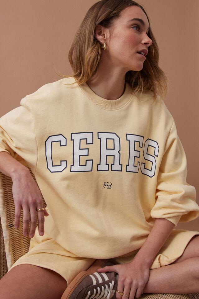 Isla Oversized Slouchy Crew, SUNNY YELLOW HERITAGE LOGO