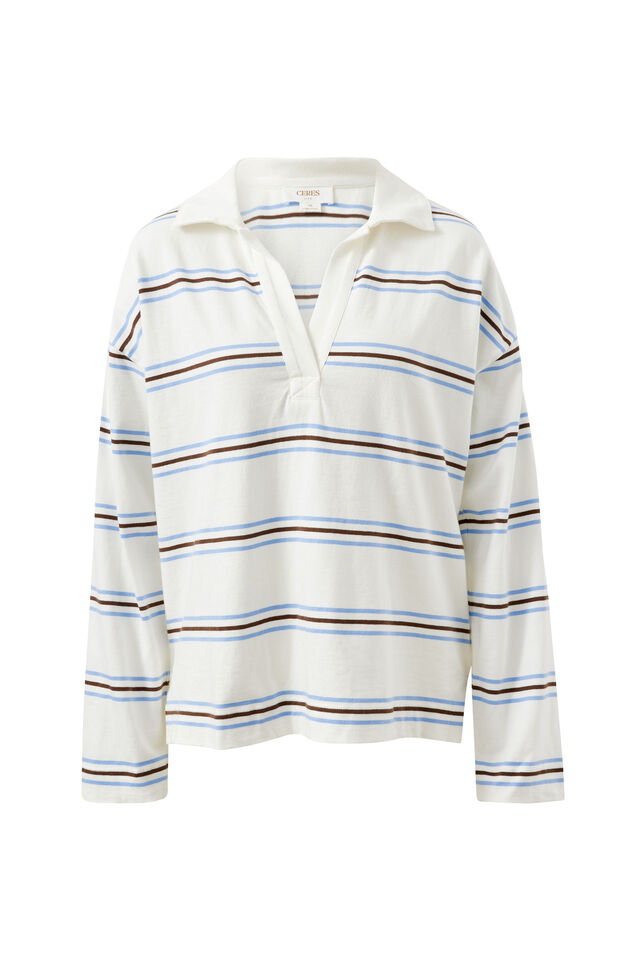 Shelby Slouchy Rugby Top, VANILLA/BRUNETTE BROWN STRIPE