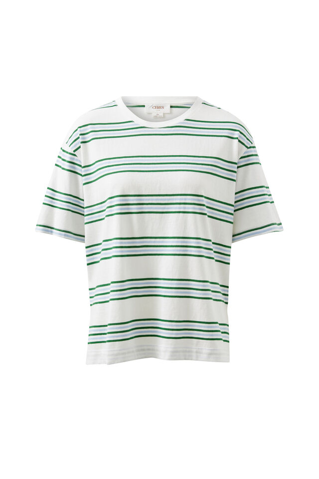 Stevie Slouchy Split Hem Tee, VANILLA/WINTER GREEN RETRO STRIPE