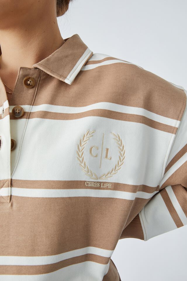 Organic Oversized Rugby Top, HERITAGE CAMEL WHITE STRIPE