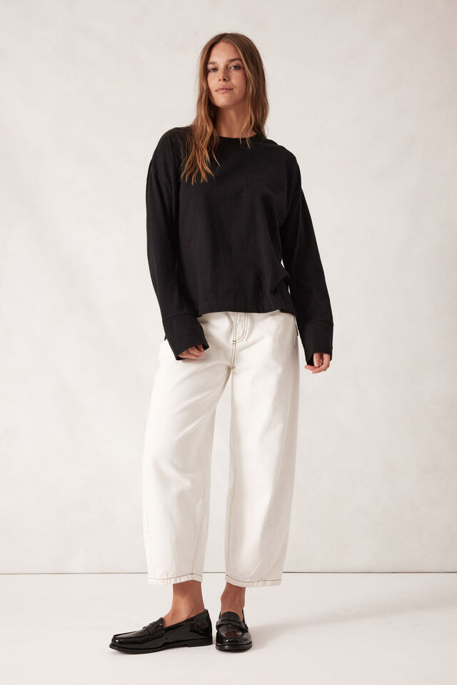Slouchy Long Sleeve  Tee, BLACK