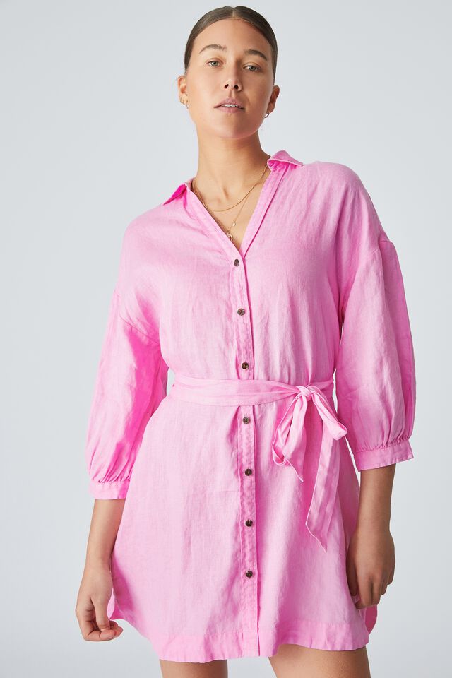 Linen Shirt Dress, SUMMER PINK