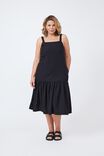 Strappy Tiered Dress In Organic Cotton Poplin, BLACK - alternate image 3