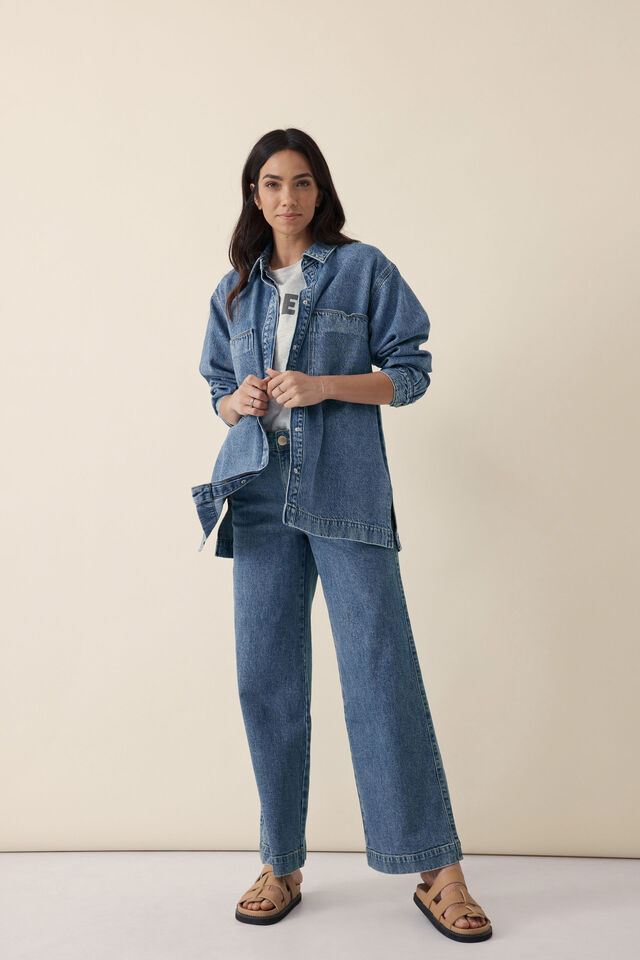 Goldie Longline Denim Shacket, FRESH INDIGO