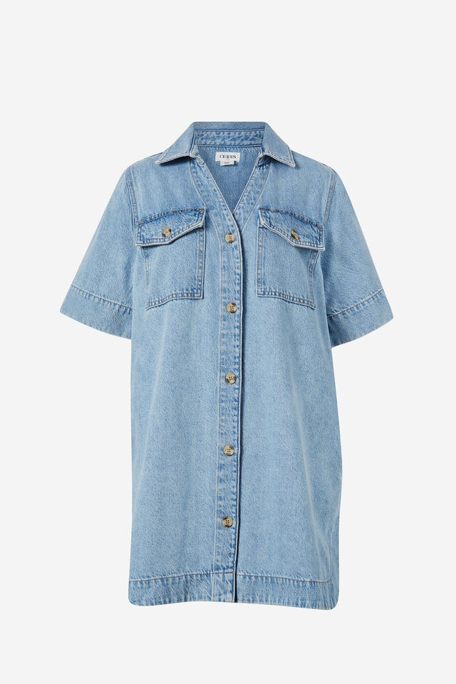Boxy Shirt Dress, VINTAGE BLUE DENIM
