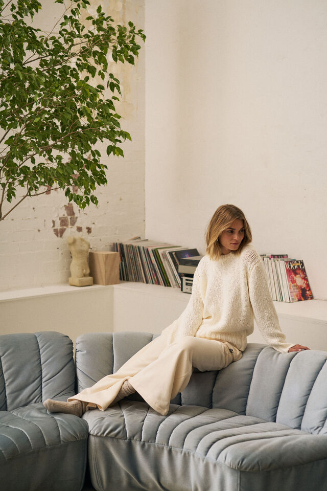 Ivy Wide Leg Trackpant, MARSHMALLOW