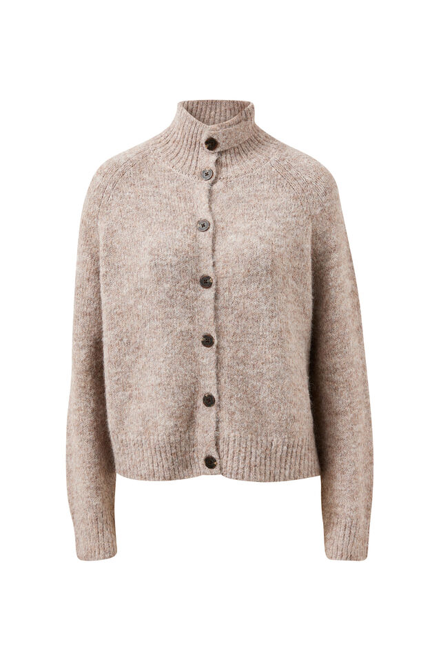 Riley Funnel Neck Tab Cardi, OAT MARLE