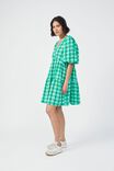 Check Smock Dress In Textured Organic Cotton, GREEN CHECK - alternate image 4