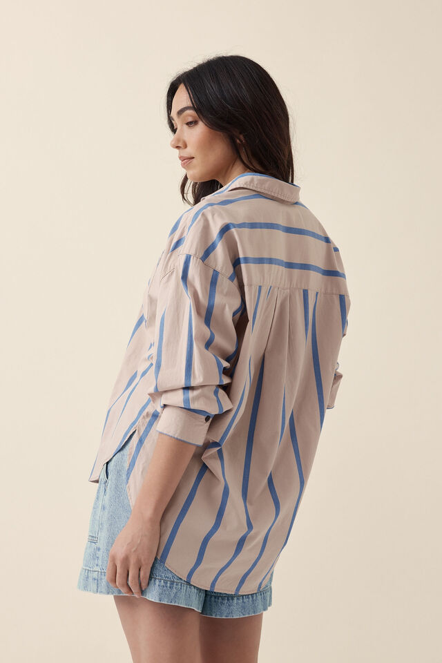 Oversized Poplin Shirt, STRING BLUE STRIPE ORGANIC COTTON