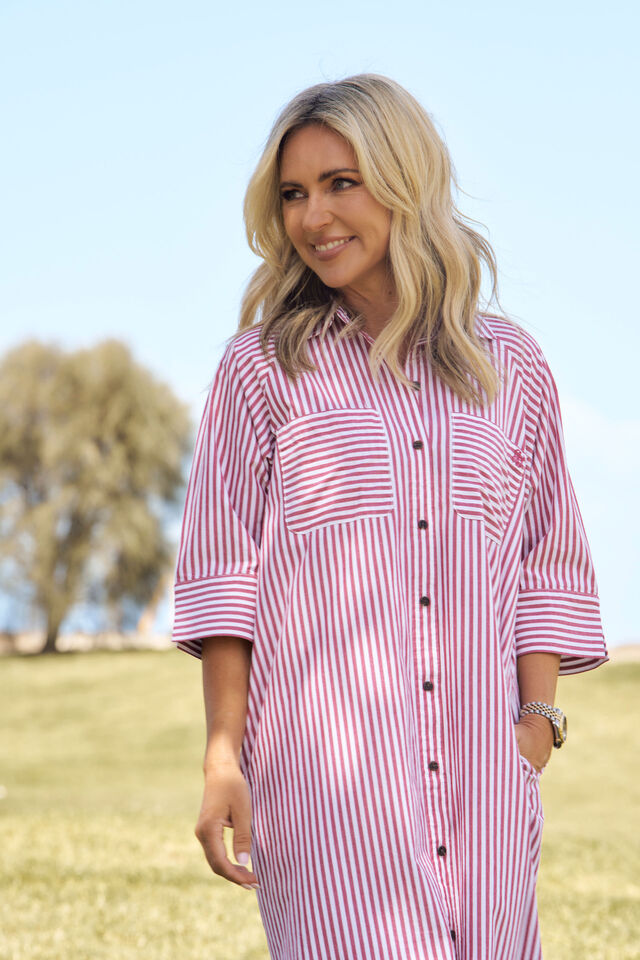 Classic Shirt Dress Jf, CLARET RED WHITE STRIPE