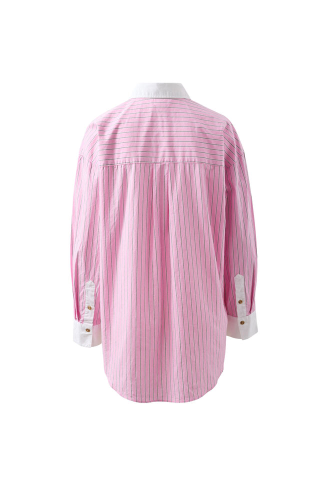 Peta Oversized Shirt, HIBISCUS PINK TRIPLE STRIPE WHITE COLLAR