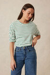 Longline Step Hem L/S Tee, VANILLA/FERN GREEN STRIPE - alternate image 6