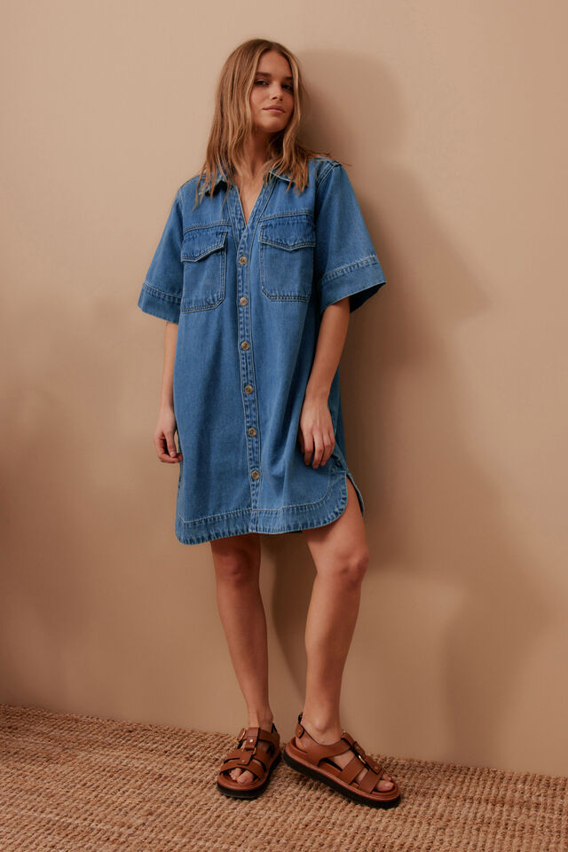 Relaxed Shirt Dress, FRESH INDIGO