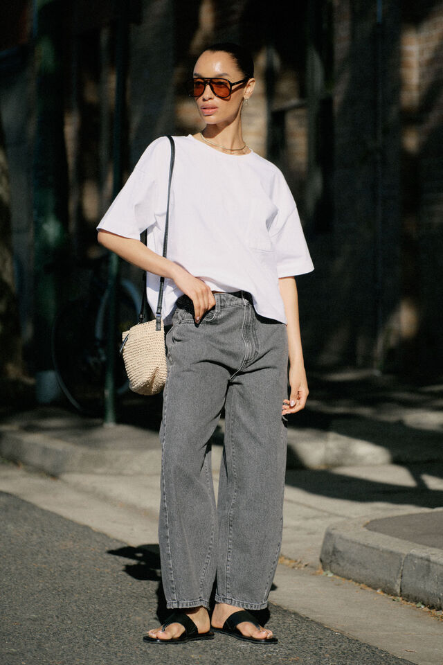 Tapered Barrel Jean, FADED BLACK