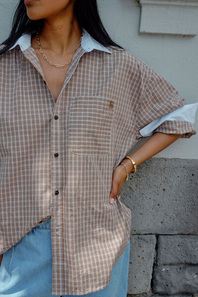 Peta Oversized Shirt, TOFFEE CHECK
