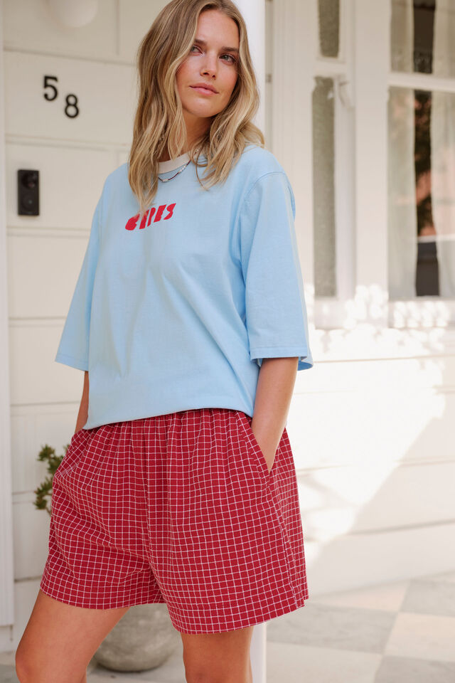 Mila Short, TEXTURED RED CHECK