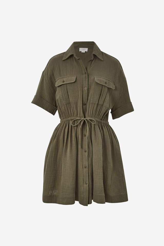 Doublecloth Utility Dress In Organic Cotton, MILITARY GREEN