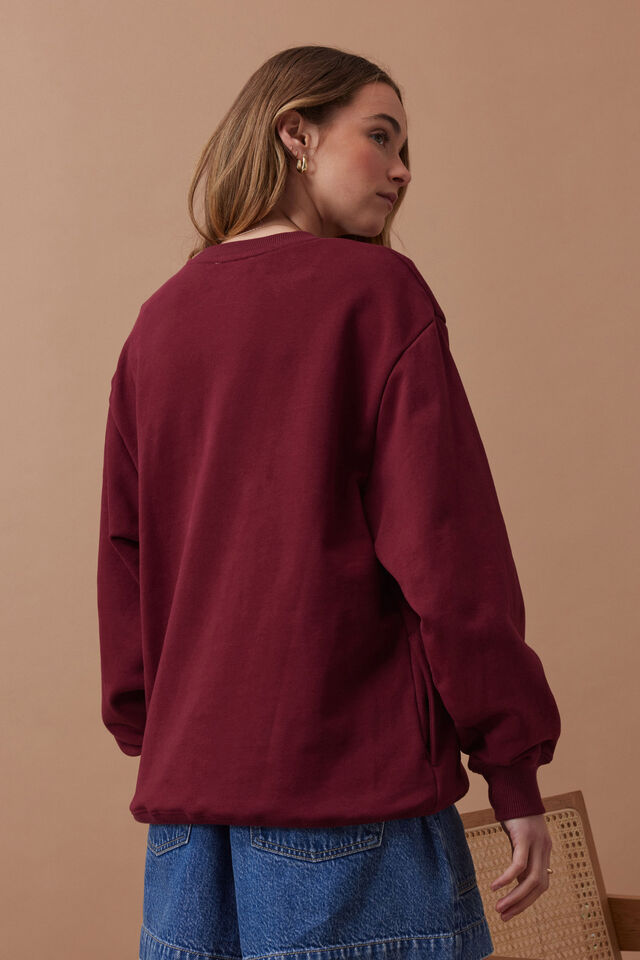 Isla Oversized Slouchy Crew, BURGUNDY BLUE HERITAGE LOGO