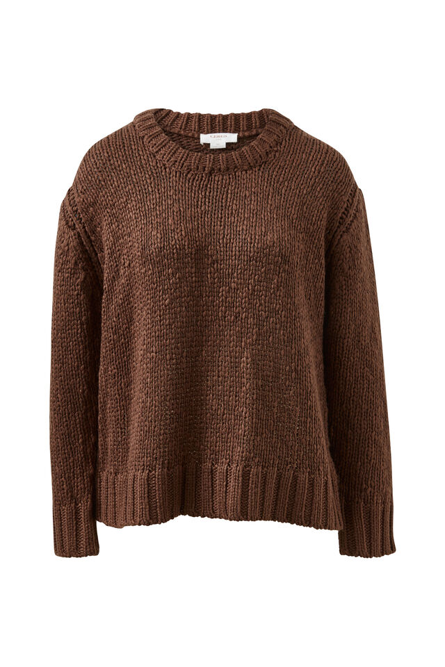 Sage Chunky Knit Crew, CHOCOLATE