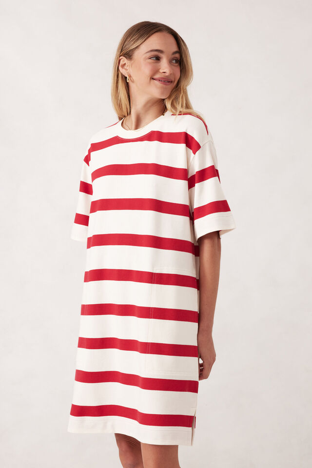 Mini Terry Dress, WHITE RED BOLD STRIPE