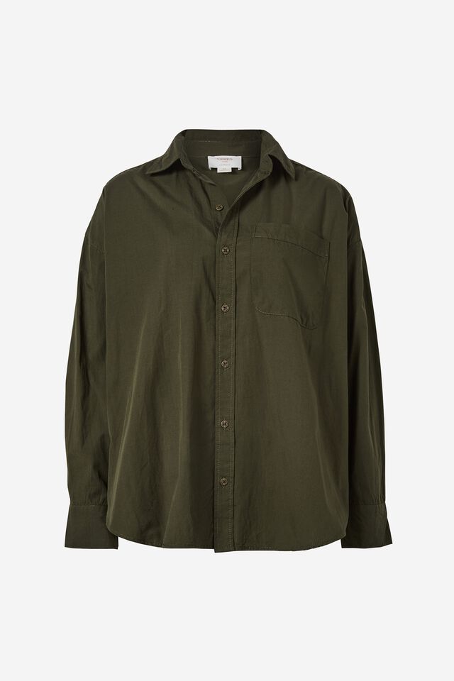 Oversized Poplin Shirt, MILITARY GREEN