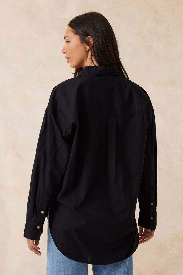 Oversized Poplin Shirt, BLACK ORGANIC COTTON
