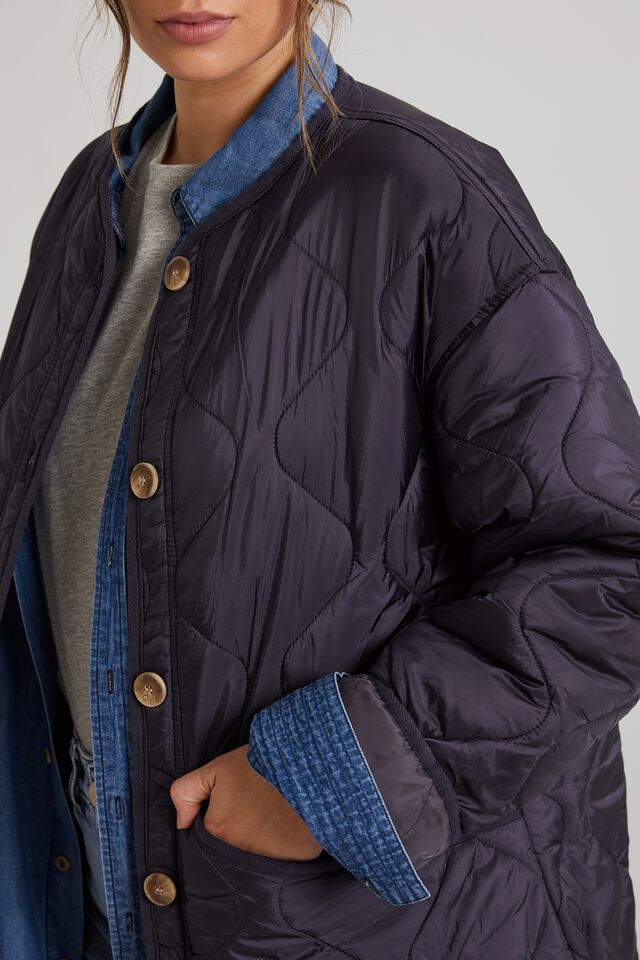 Recycled Quilted Boxy Jacket, INK